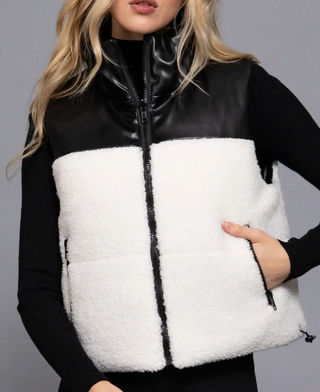 Katheryn Reversible Faux Leather Sherpa Crop Vest