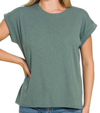 Colby Cotton Slub Rolled Sleeve Top