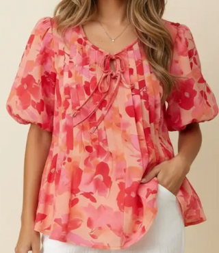 Luna Floral Pleated Top