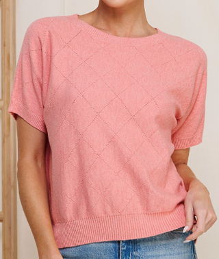 Sabrina Diamond Pointelle Short Sleeve Sweatwr