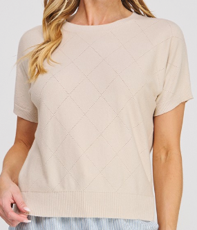 Sabrina Diamond Pointelle Short Sleeve Sweatwr
