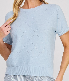 Sabrina Diamond Pointelle Short Sleeve Sweatwr