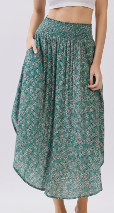 Kayla Smocked Waist Midi Skirt