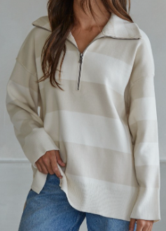 Charlette Striped Half Zip Sweater