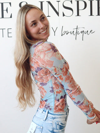 Hazel Floral Mesh Thumbhole Top